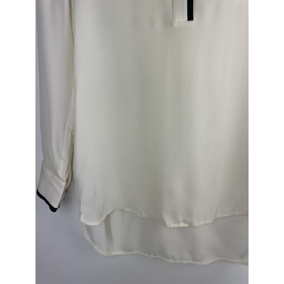 Vince Tipped Contrast 100% Silk Blouse Tan Size 4 Office Quiet Luxury Minimalist - Picture 3 of 12